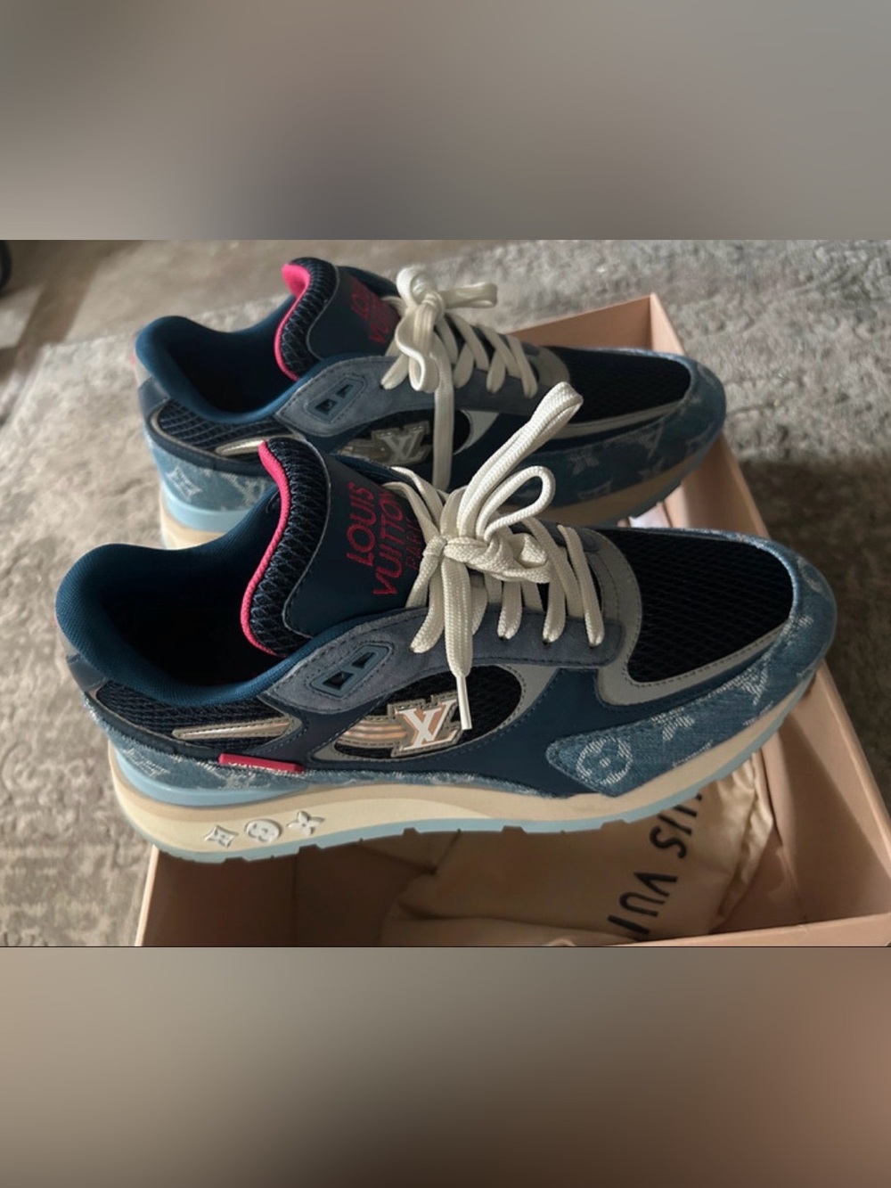 Louis Vuitton Blue & Pink Monogram Trainer Sneakers